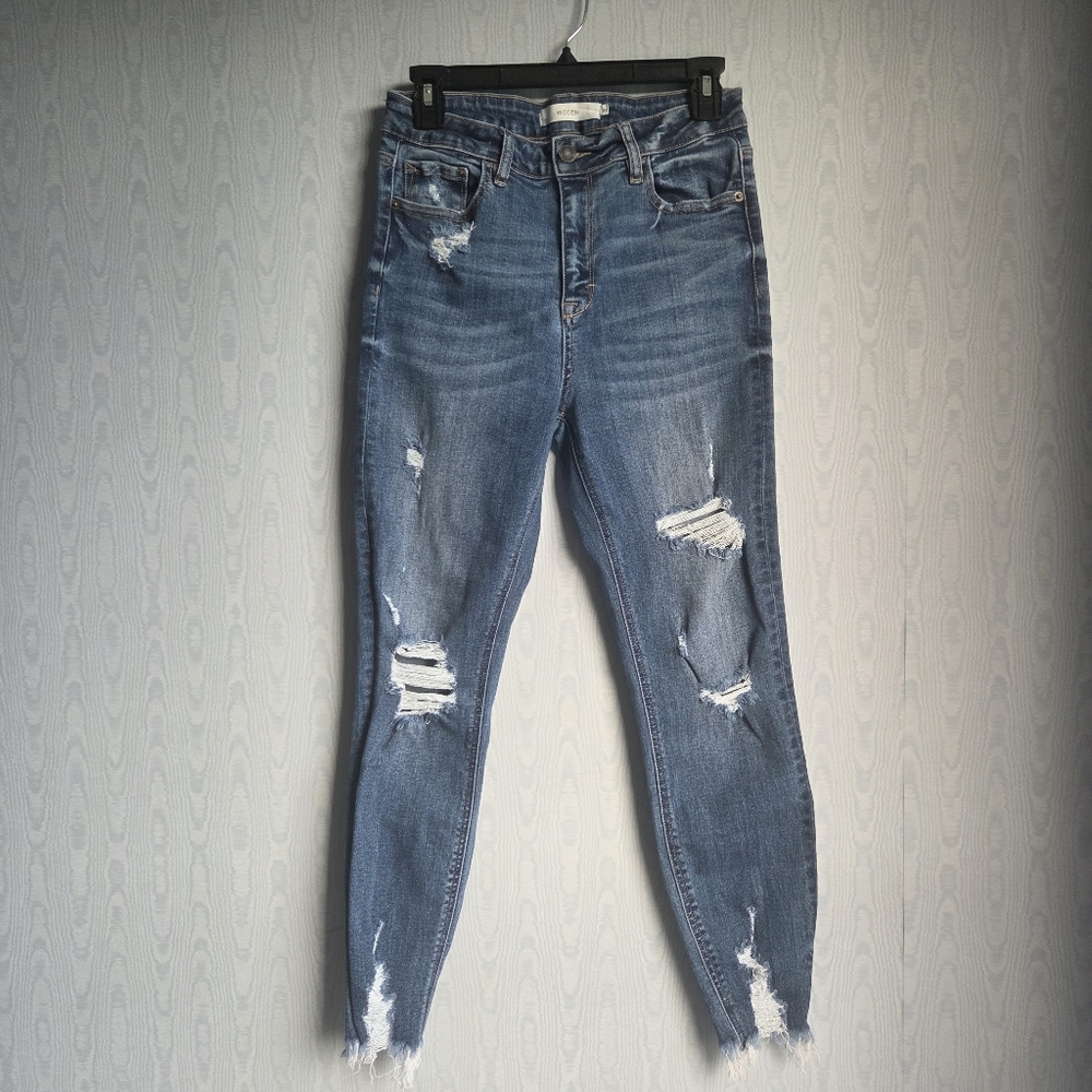 Hidden Jeans 29 Distressed Stretch Skinny Jeans Medium Wash Whiskered